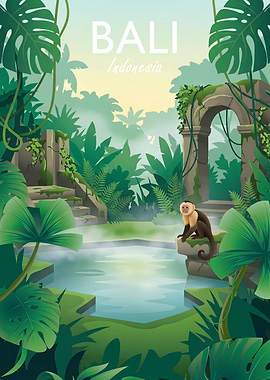 Bali Jungle Ruins with Monkey