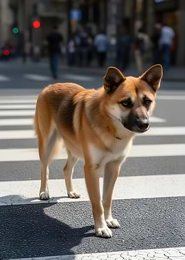 Dog on a crosswalk