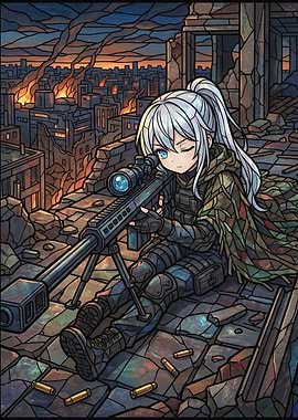 Anime Sniper in Ruined City