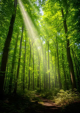 Sunbeams in a Lush Forest