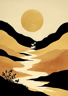 Golden Sun Over Mountain River Landscape