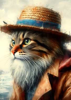 Cat in a Straw Hat