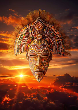 African Mask at Sunset