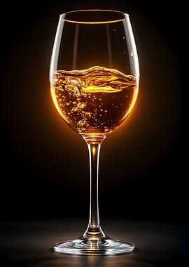 Glass of golden liquid with bubbles