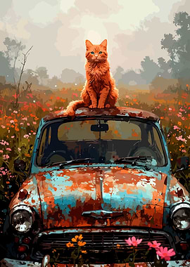 Orange Cat on Rusty Car