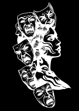 Theater Masks and Woman's Profile