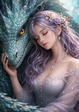 Dragon and Woman Embrace