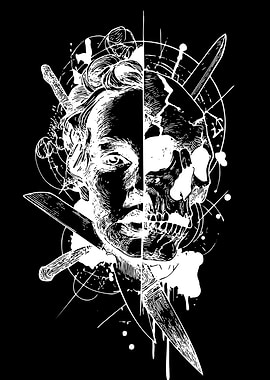 Split Face Skull and Human Portrait