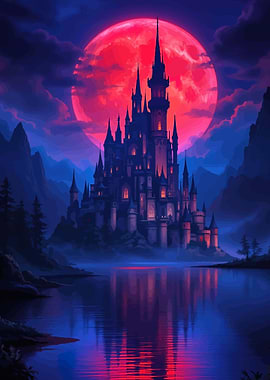 Gothic Castle Under a Blood Moon