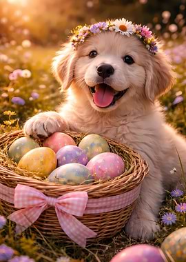 The Flower‑Crowned Pup of Easter Morning