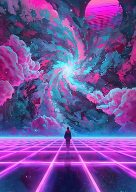 Man in Neon Grid Galaxy