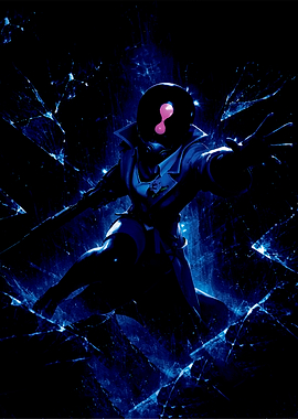 Mysterious Figure in Blue Shattered World