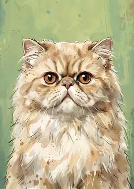 Watercolor Persian Cat Portrait