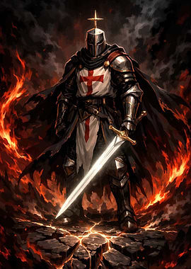 Knight in Fiery Landscape