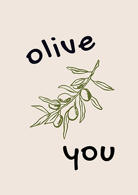 Olive You Cute Food Pun with Minimalist Olive Branch