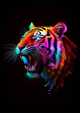 Neon Tiger Roaring
