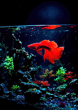 Red Betta Fish in Aquarium