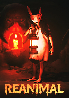 Creepy girl with lantern and text