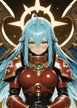 Anime Warrior with Blue Hair and Armor