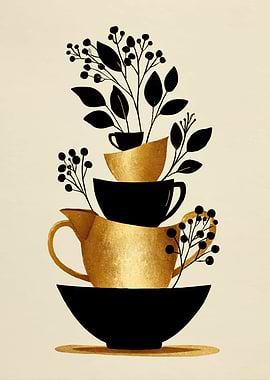 Stacked Teacups with Floral Accents