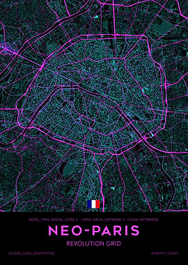 Neo-Paris Tactical HUD Map - Radial Pink Neon Edition