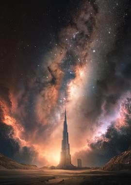 Futuristic Skyscraper Under a Cosmic Sky