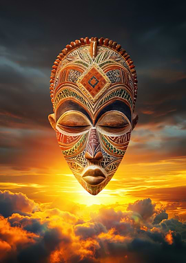 African Mask at Sunset