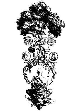 Meditating Monk and Tree of Life