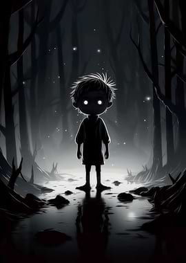 Eerie Child in Dark Forest