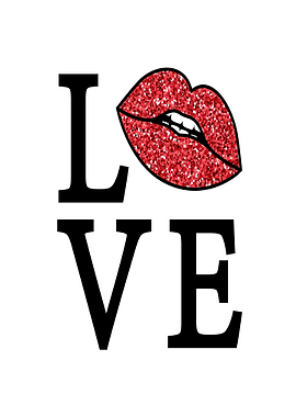 Love text with glitter lips