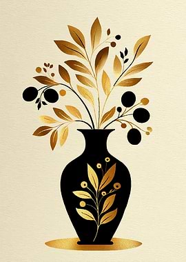 Golden Floral Arrangement in Black Vase