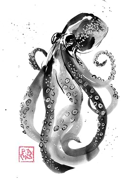 Ink Wash Octopus Painting