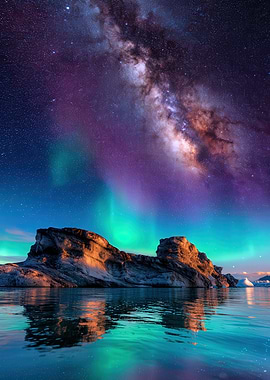 Aurora Borealis Over Arctic Landscape