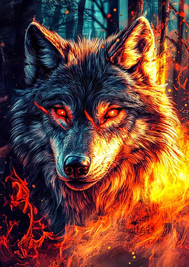 Fiery Wolf in a Dark Forest