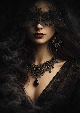 Gothic Woman in Black Lace Veil