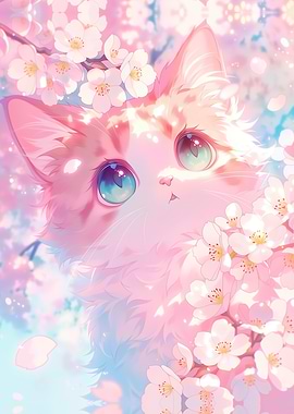 Cute Cat Among Cherry Blossoms ~ Maine Coon Kitten ~