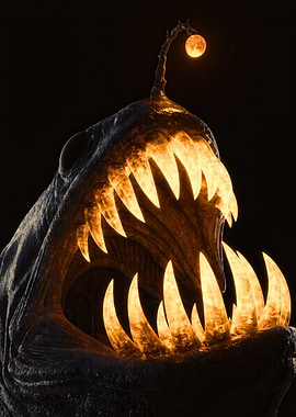 3D Digital Art Anglerfish with Glowing Teeth