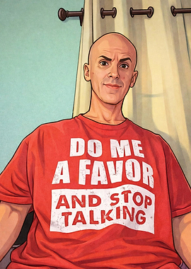 Man in T-shirt with text