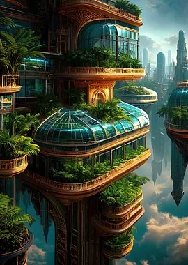 Futuristic Eco-Cityscape with Lush Greenery