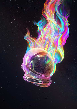 Astronaut Helmet with Rainbow Fire
