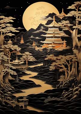Serene Japanese Pagoda Landscape