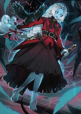 Ghostly Woman with Raven and Gun