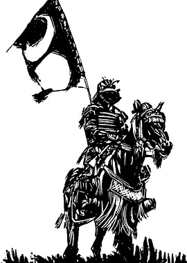 Samurai Warrior on Horse with Flag