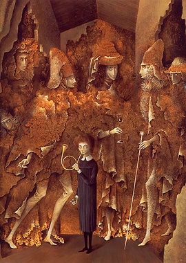 Remedios Varo Surreal figures in a cavernous space