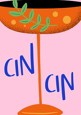 Cin Cin Cocktail Glass in Vibrant Pink and Orange