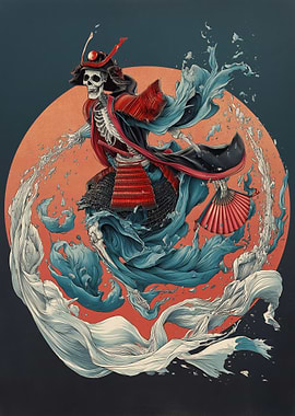 Skeleton Samurai in Water
