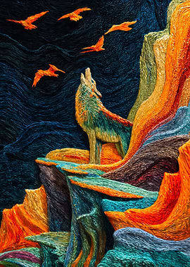 Textured Howling Wolf on Rugged Mountain