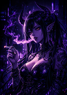 Demonic Woman Smoking in City