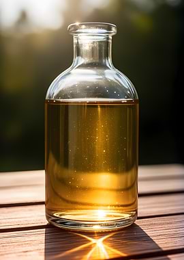 Glass bottle with golden liquid