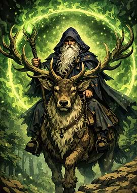 Wizard Riding a Deer